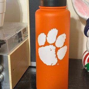 Clemson Water Bottle with White Paw Print